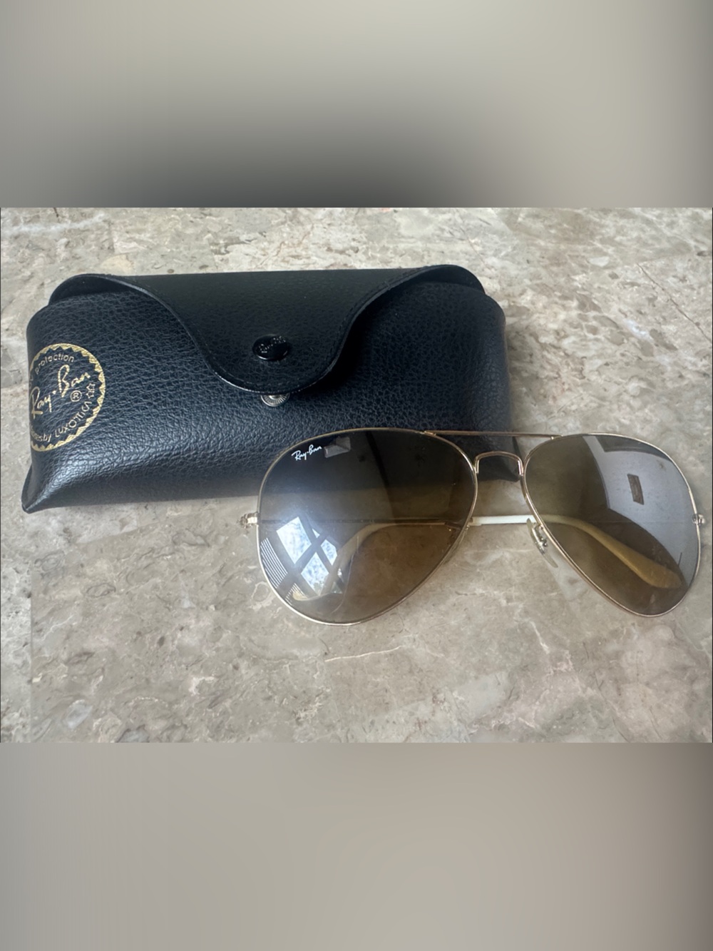 Ray-Ban Gold Frame Sunglasses with Brown Lenses 62mm
